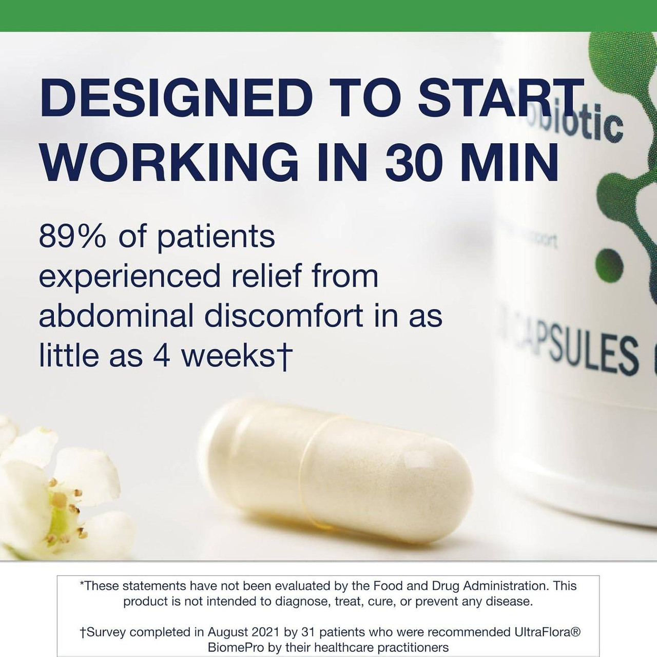 Capsule with Designed to Start Working in 30 Min text