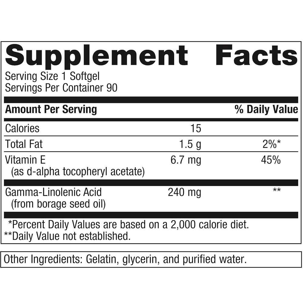 OmegaGenics GLA 240 supplement facts panel, 1 softgel serving