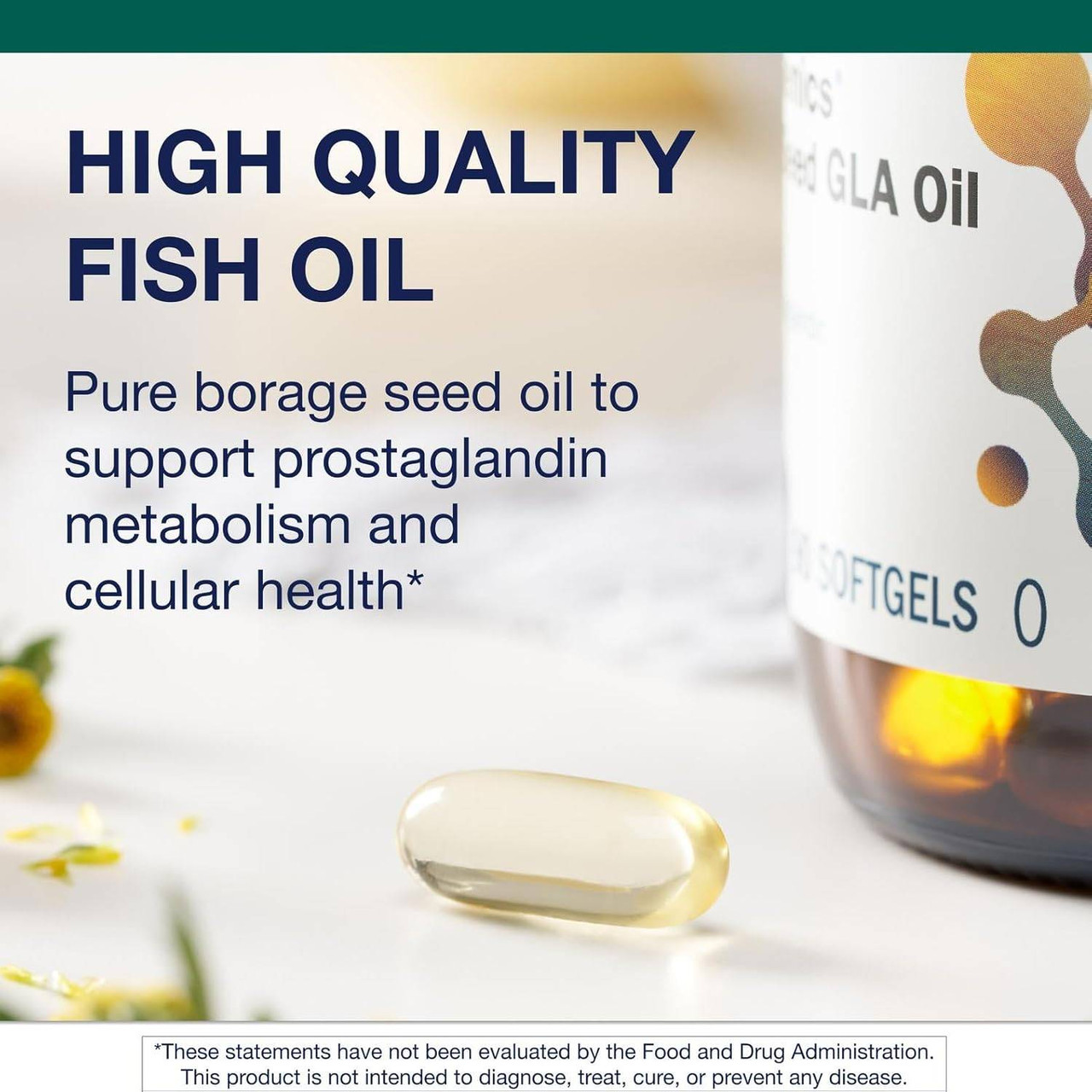 Borage seed oil softgel beside the bottle graphic