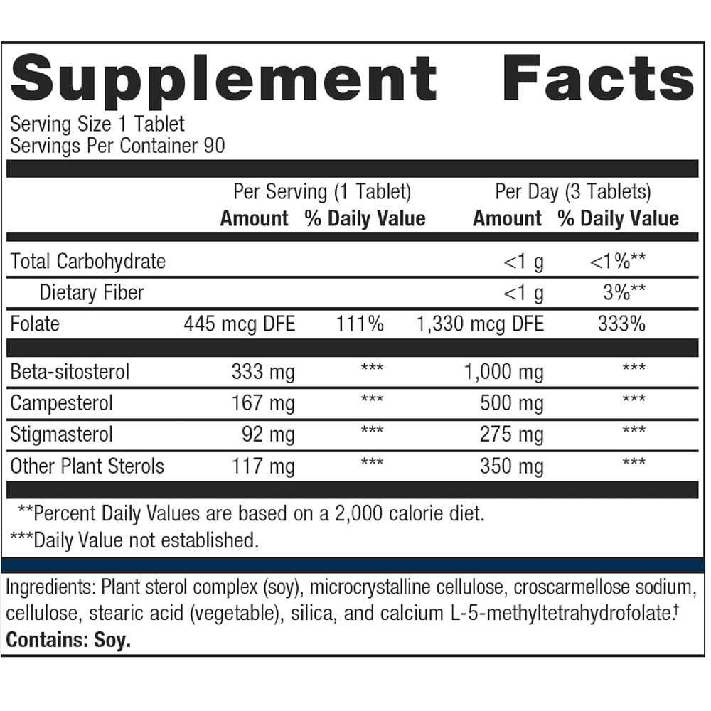 Supplement facts panel for Meta-Sitosterol 2.0