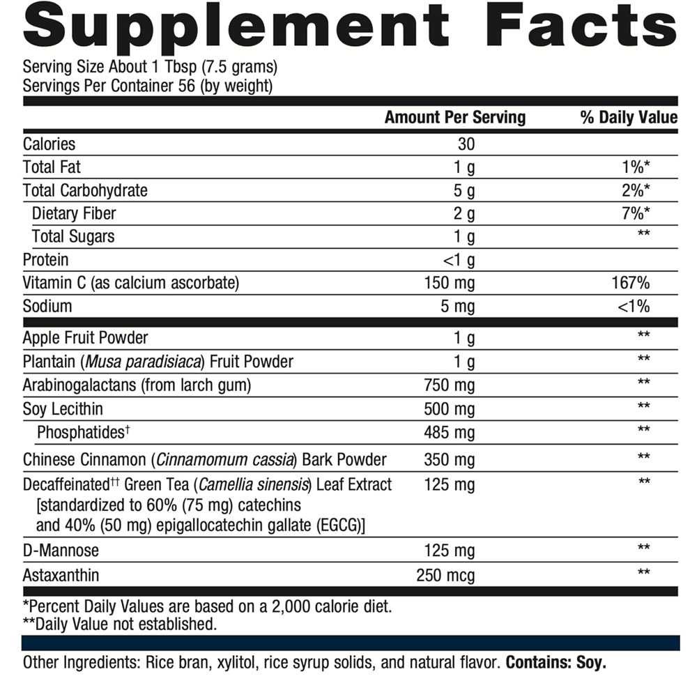 Supplement facts panel for the 420 g powder