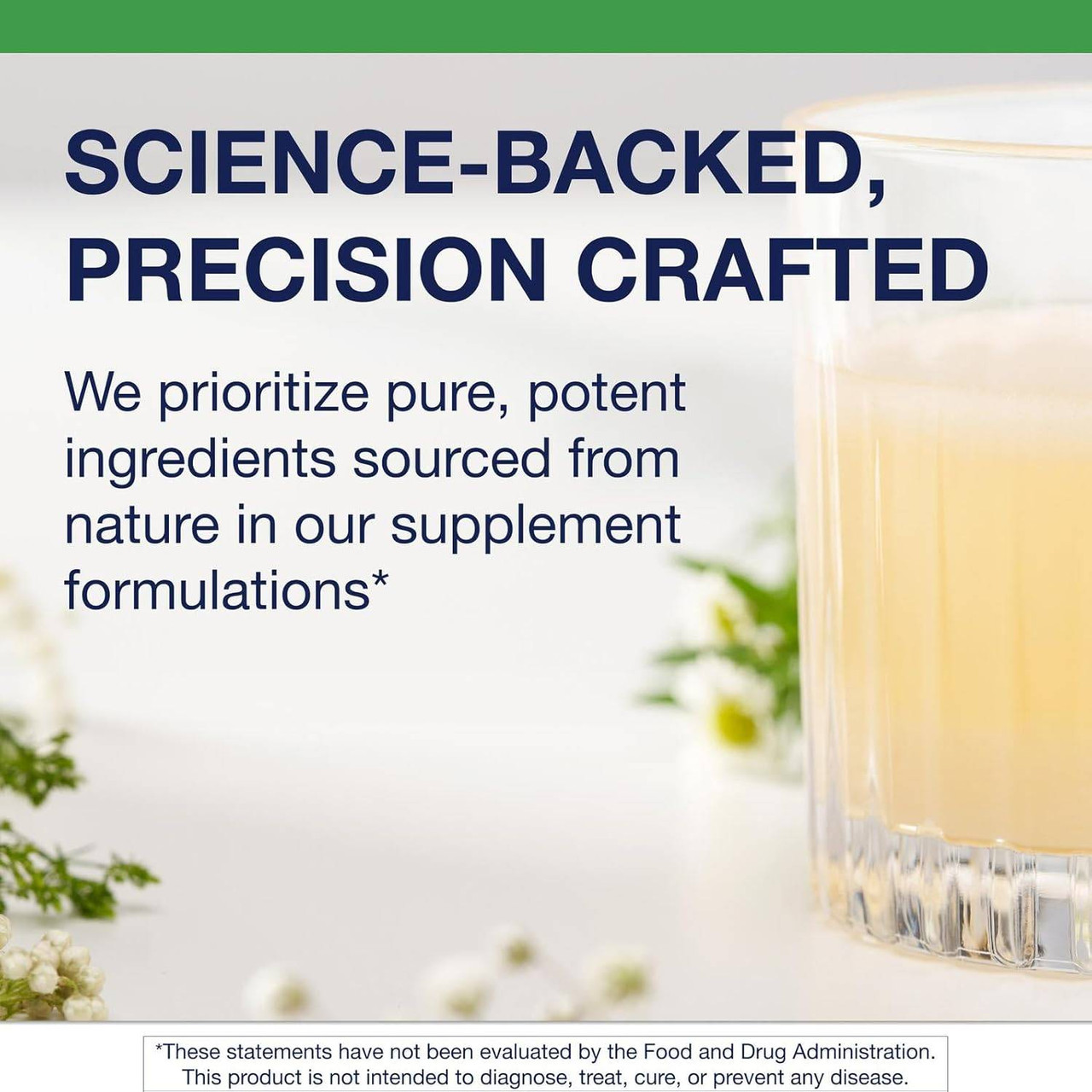 Glass of orange drink, science-backed, precision crafted graphic