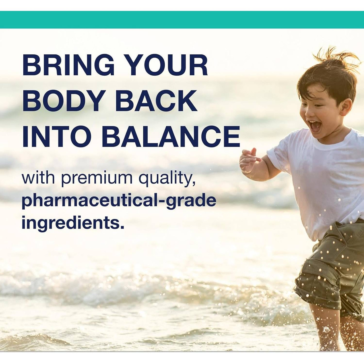 Child running on a beach, bring your body back into balance graphic
