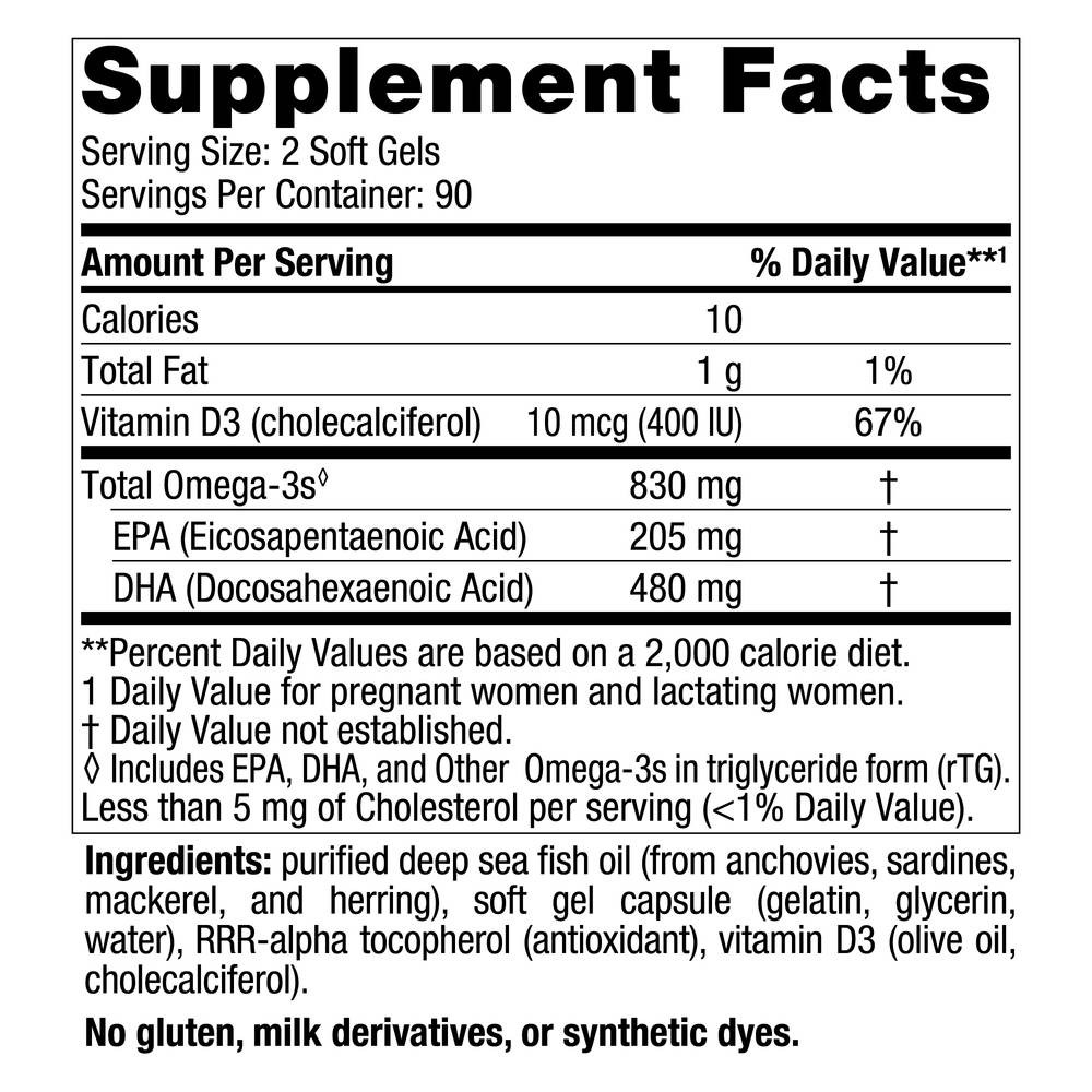 Prenatal DHA supplement facts panel, 2 soft gel serving, 90 servings