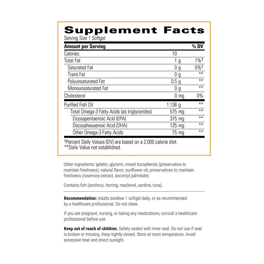 Pure Omega HP supplement facts panel