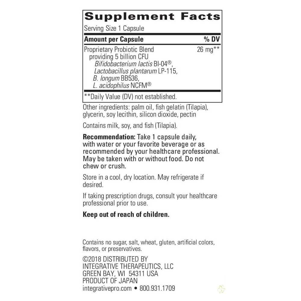 Probiotic Pearls Advantage supplement facts panel