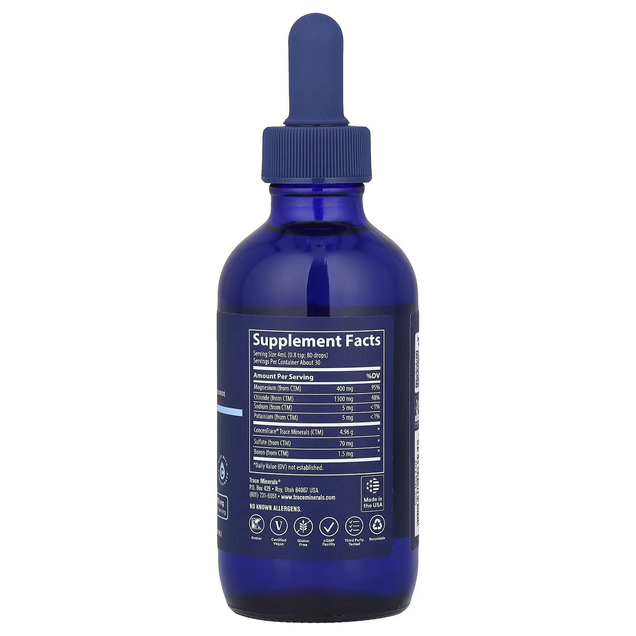 Back of Liquid Ionic Magnesium bottle with supplement facts label