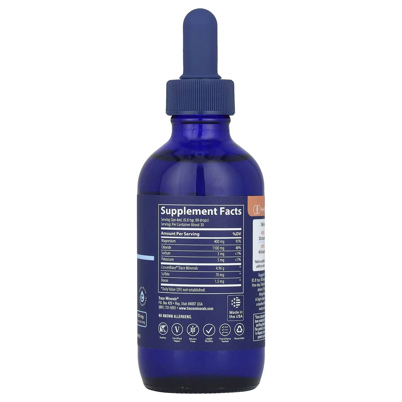 Mega-Mag dropper bottle back with supplement facts