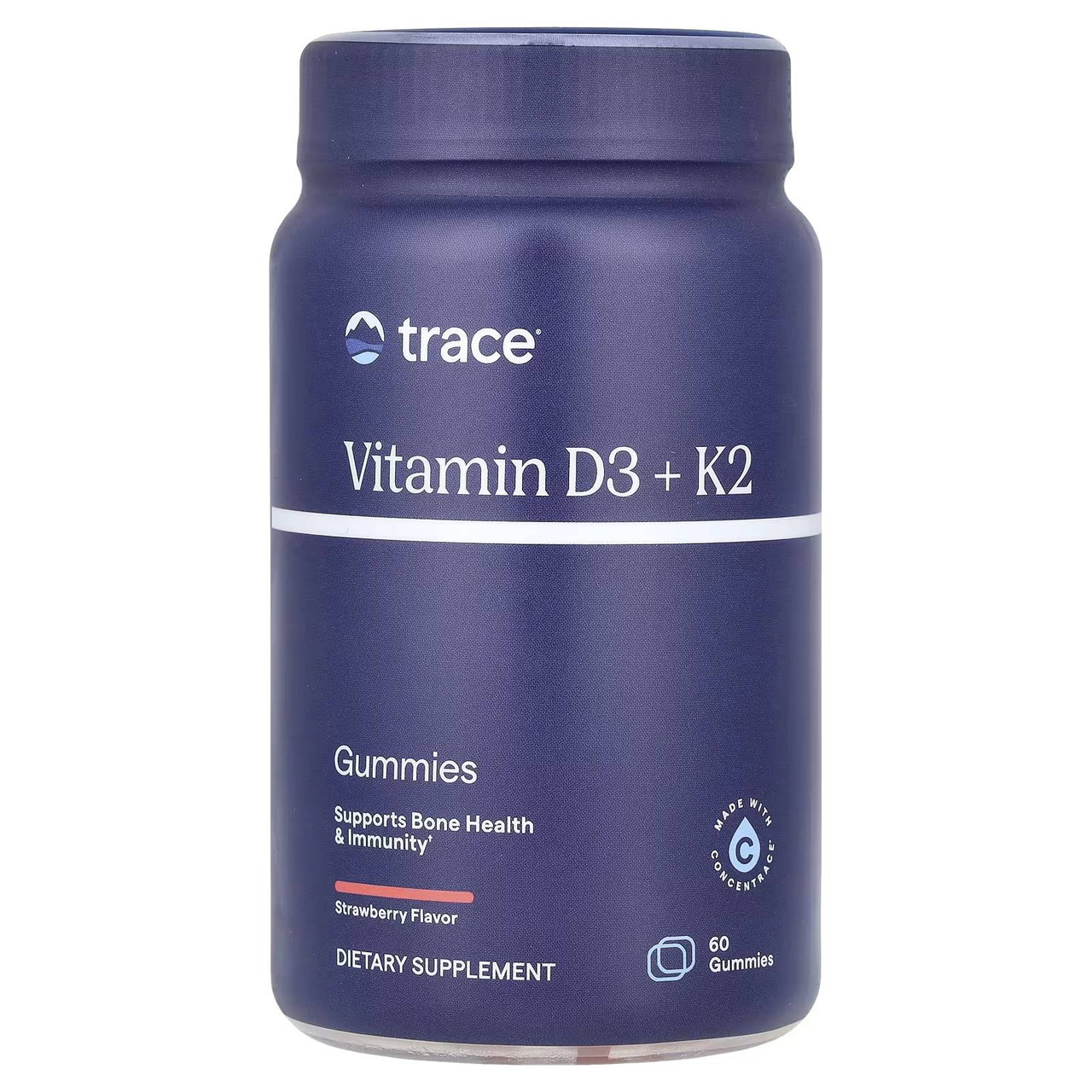 Trace Minerals Vitamin D3 + K2 Gummies Strawberry Flavor 60 gummy jar
