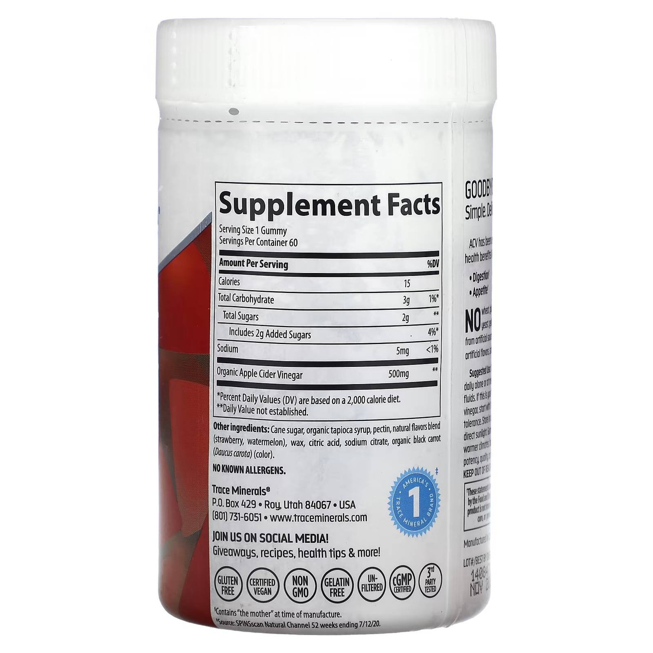 Trace Minerals Apple Cider Vinegar Gummies, Strawberry Melon Flavor - 60 Gummies