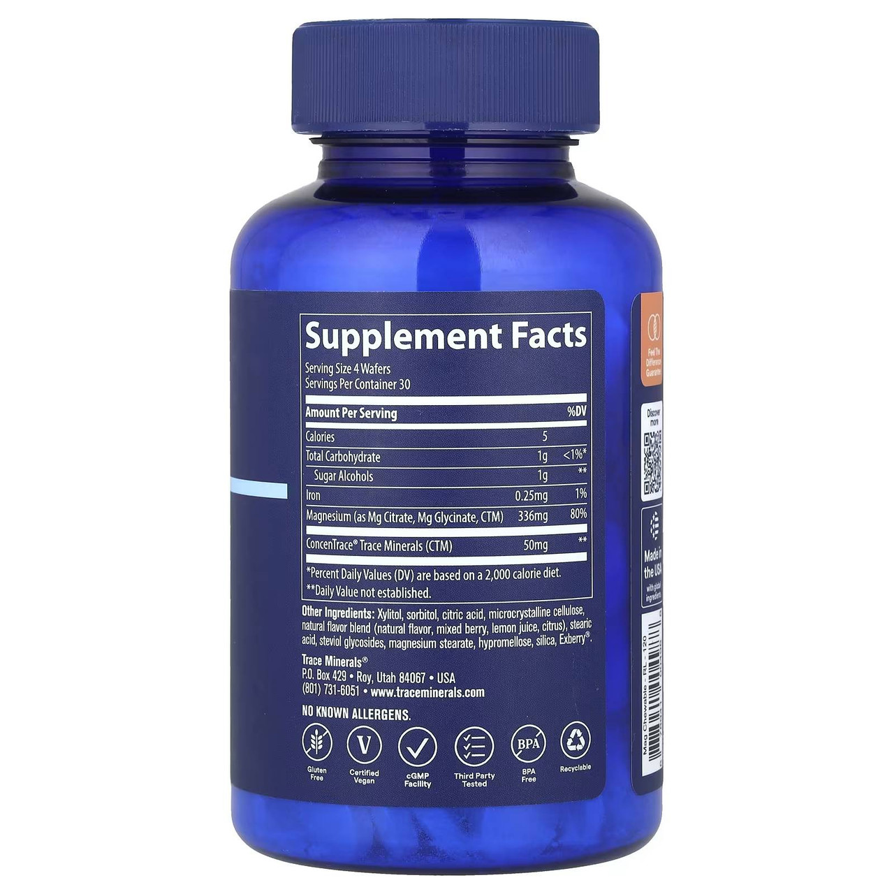 Back of Magnesium Chewable bottle with supplement facts label