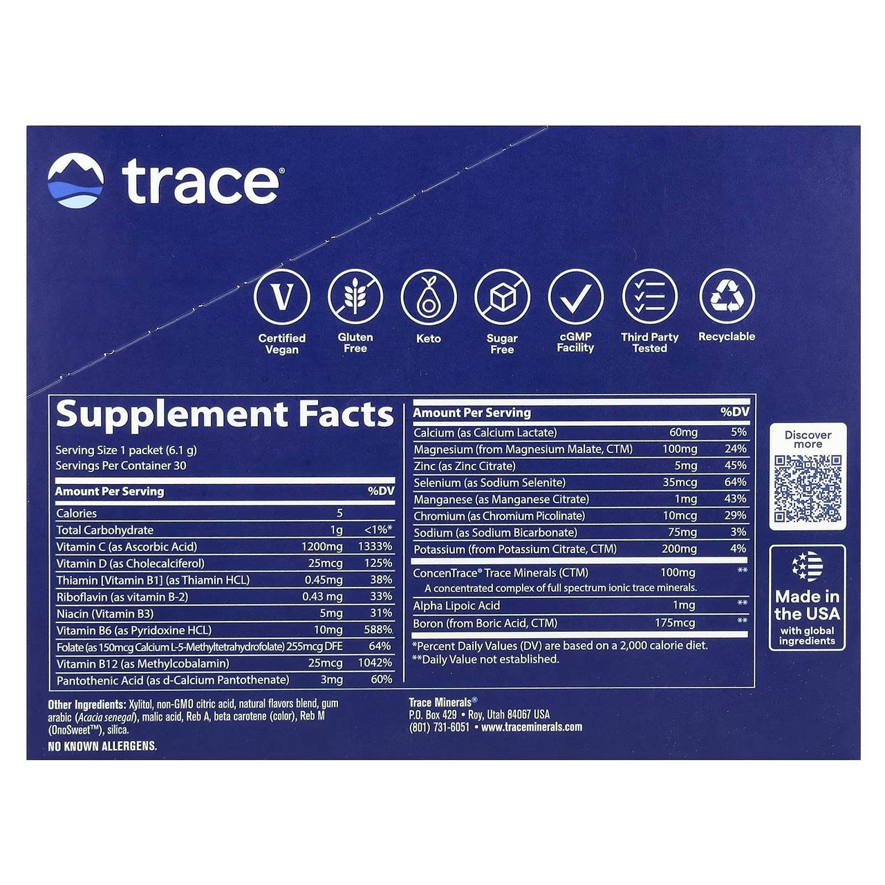 Trace Minerals Electrolyte Stamina Power Pak Sugar Free Non-GMO Orange Mango - 30 packets