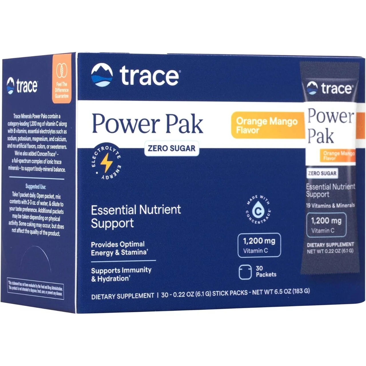 Trace Minerals Electrolyte Stamina Power Pak Zero Sugar Orange Mango Flavor 30 packets box
