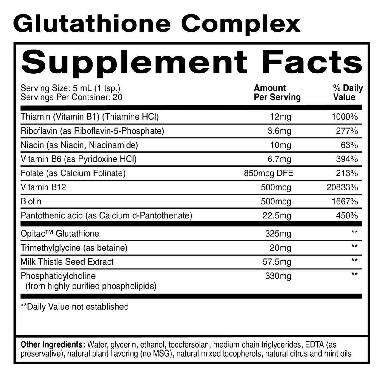 Glutathione Complex supplement facts panel