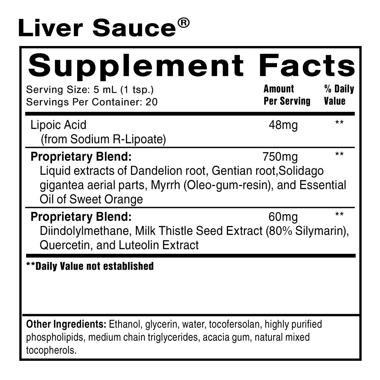 Liver Sauce supplement facts panel