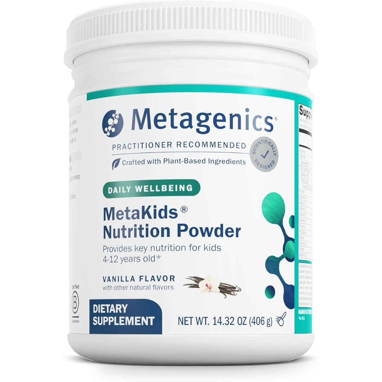 Metagenics MetaKids Nutrition Powder Vanilla Flavor tub