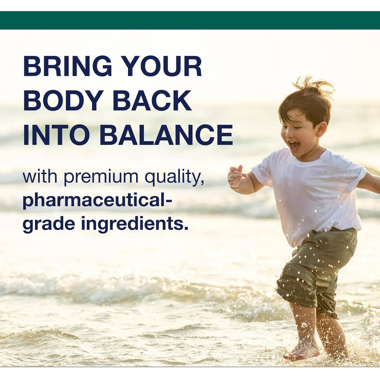 Child running on a beach, Metagenics bring your body back into balance graphic