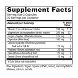 Laxablend supplement facts with vitamin C, magnesium, ginger, cape aloe, cascara sagrada, rhubarb, plum and senna