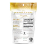 Lion's Mane powder pouch back with supplement facts and directions