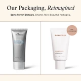SkinMedica packaging reimagined: old silver tube beside new white Rejuvenative tube