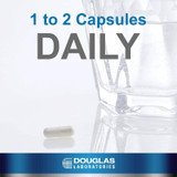 Capsule beside a glass of water, 1 to 2 capsules daily graphic