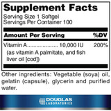 Vitamin A supplement facts, 10,000 IU vitamin A from vitamin A palmitate and fish liver oil per softgel