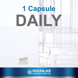 One capsule beside a glass of water, 1 capsule daily graphic
