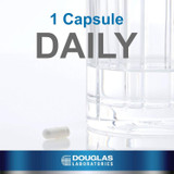 Capsule beside a glass of water, 1 capsule daily graphic