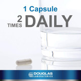 One capsule beside a glass of water, 1 capsule 2 times daily graphic