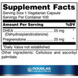 DHEA Plus supplement facts panel, 25 mg DHEA and 25 mg pregnenolone