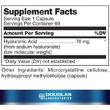 Hyaluronic Acid supplement facts panel, 1 capsule serving, 60 servings