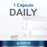 Glass of water and capsule, 1 capsule daily graphic