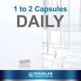 Capsules beside a glass of water, 1 to 2 capsules daily graphic