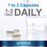 Capsules beside a glass of water, 1 to 2 capsules 1-3 times daily graphic