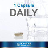 One capsule beside a glass of water, 1 capsule daily graphic