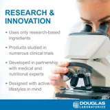 Scientist at a microscope, Douglas Laboratories research and innovation graphic