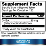 DHEA 25 mg supplement facts, 1 bisected tablet, 120 servings