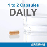 Capsule beside a glass of water, 1 to 2 capsules daily graphic