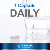 Capsule beside a glass of water, 1 capsule daily graphic