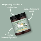 Bark & Whiskers Mushroom Blend jar with proprietary blend of 8 mushrooms callouts