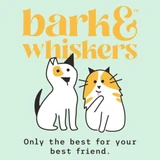 Bark & Whiskers logo with cat and dog, only the best for your best friend
