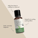 Peppermint Essential Oil bottle with fresh, cool minty fragrance and diffuser use callouts