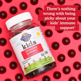 Kids Immune Gummy jar on a red background of gummies, picky kids graphic