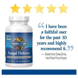 Fungal Defense bottle with five-star customer review quote