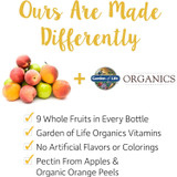 Fresh fruit and Garden of Life Organics logo, ours are made differently checklist