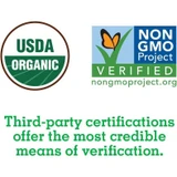 USDA Organic and Non-GMO Project Verified logos, third-party certifications