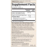 Ashwagandha Stress & Mood supplement facts, 600 mg ashwagandha root extract, fermented ginger and probiotics