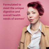 Woman with short pink hair, formulated to meet the unique needs of women graphic