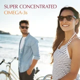 Smiling couple at the beach, super concentrated omega-3s graphic