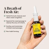 Hand holding the nasal spray, a breath of fresh air graphic